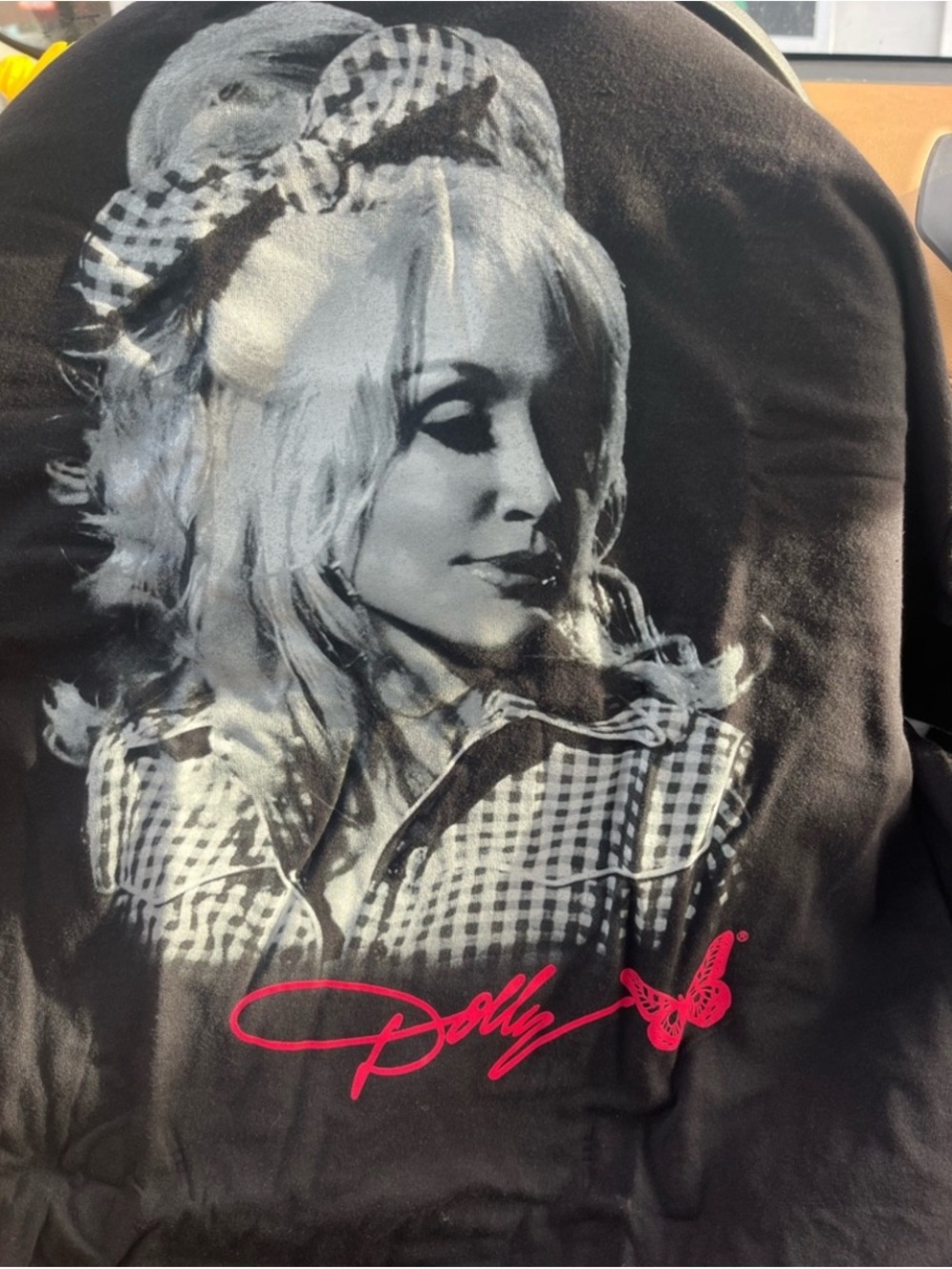 Dolly  Black Pullover t-shirt, with Grey Portrait and Pink Logo NWT
